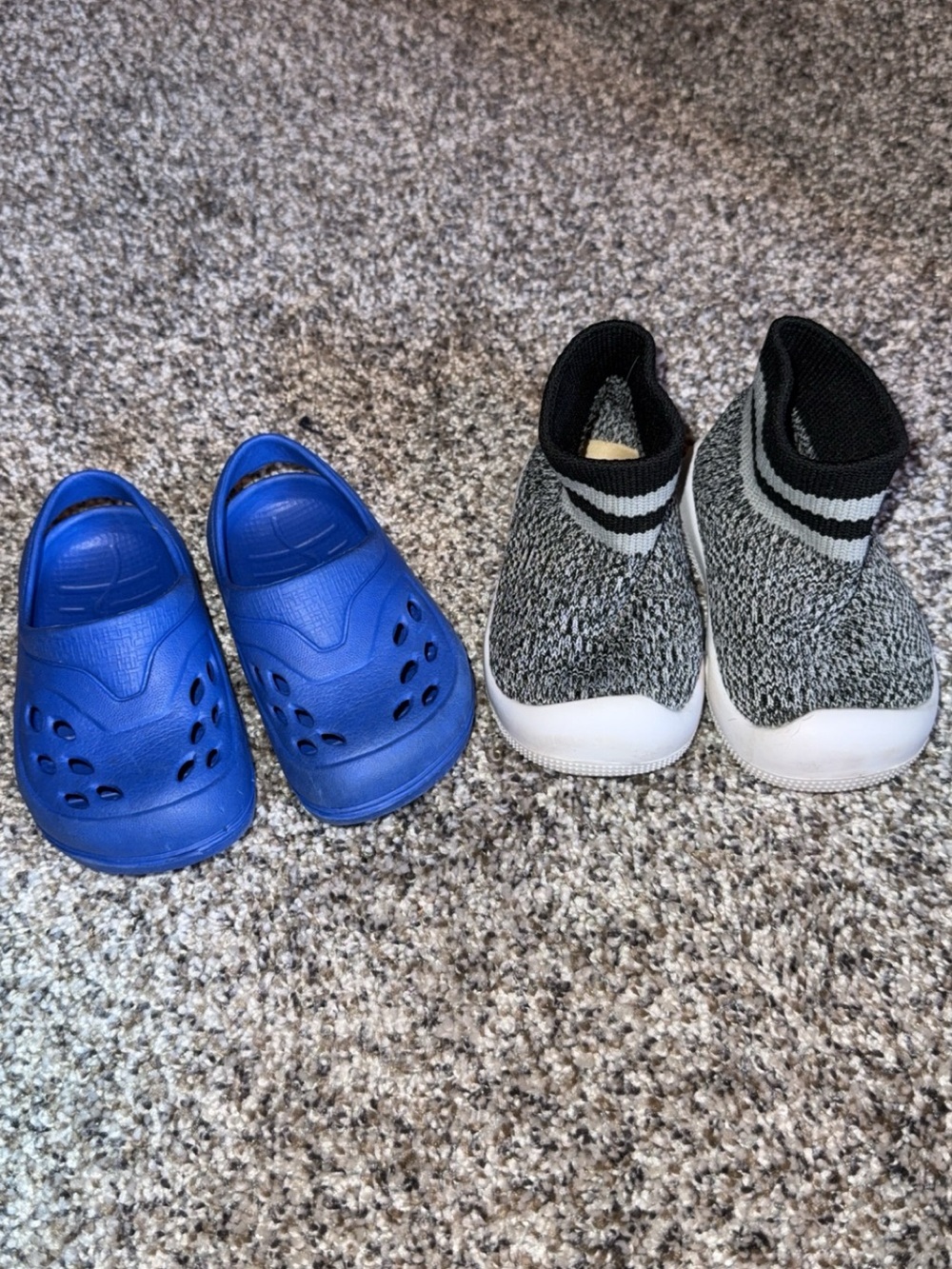 Kids Blue Slip-On Clogs and Gray Knit Sock Sneakers Duo